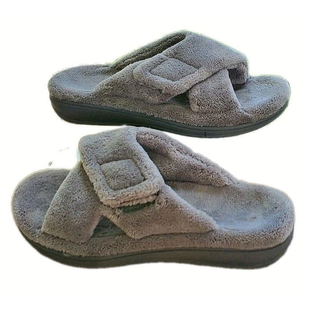 3C Studio Slippers Women 8 Relax Comfort Adjustable Cross Strap Slide Gray EU 39